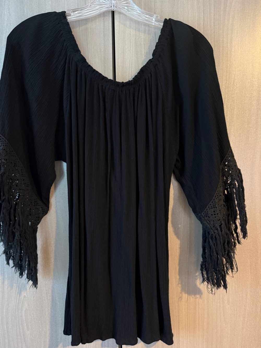 Elan Black Smocked Neck Blouse